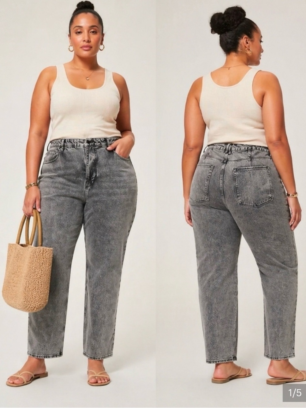 Good American Grey Acid Wash Boyfriend Jeans